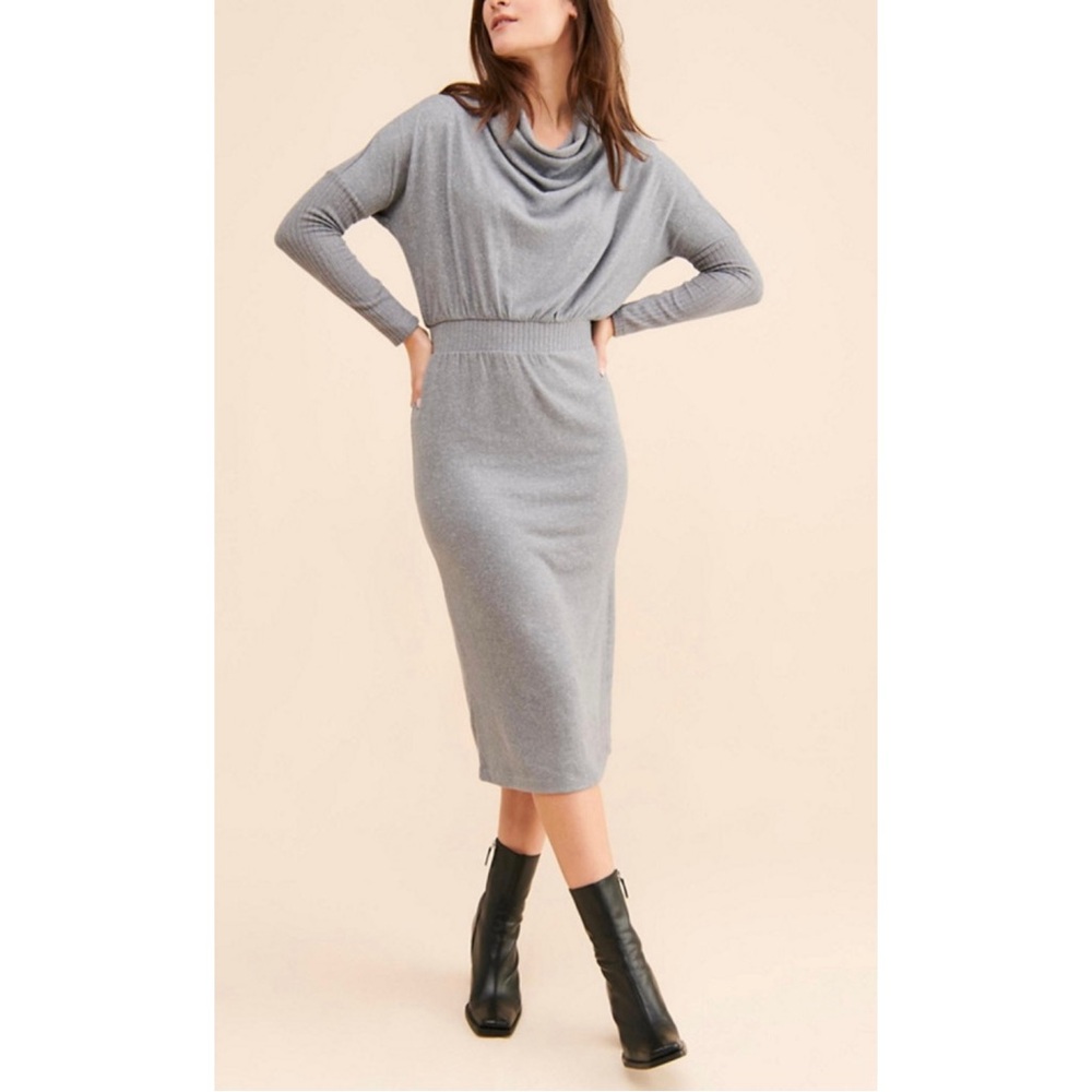 Daily Practice Anthropologie Arabella Draped Dress Size S Gray Cowl Neck Midi
